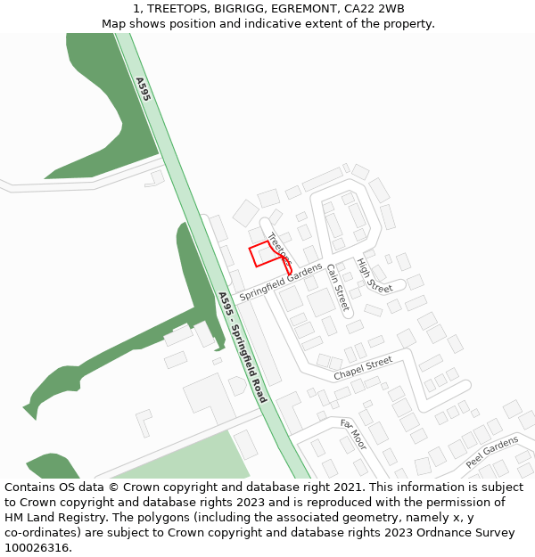 1, TREETOPS, BIGRIGG, EGREMONT, CA22 2WB: Location map and indicative extent of plot