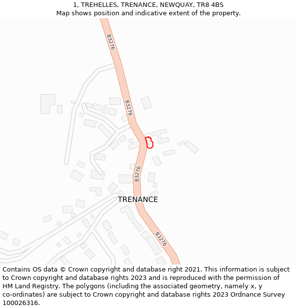 1, TREHELLES, TRENANCE, NEWQUAY, TR8 4BS: Location map and indicative extent of plot