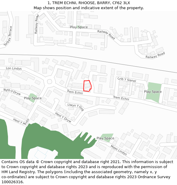 1, TREM ECHNI, RHOOSE, BARRY, CF62 3LX: Location map and indicative extent of plot