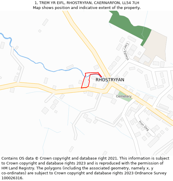 1, TREM YR EIFL, RHOSTRYFAN, CAERNARFON, LL54 7LH: Location map and indicative extent of plot