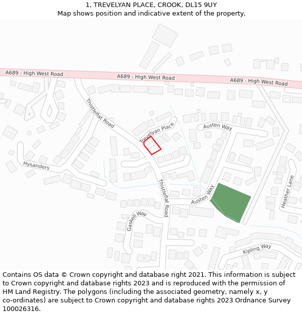 1, TREVELYAN PLACE, CROOK, DL15 9UY: Location map and indicative extent of plot