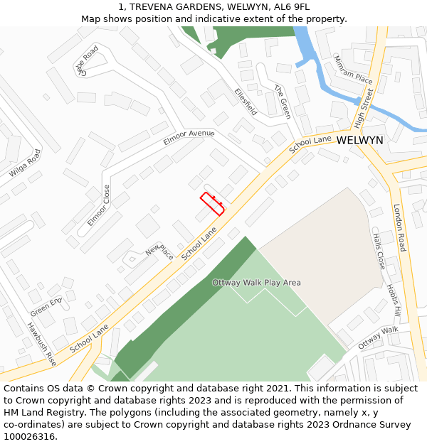 1, TREVENA GARDENS, WELWYN, AL6 9FL: Location map and indicative extent of plot