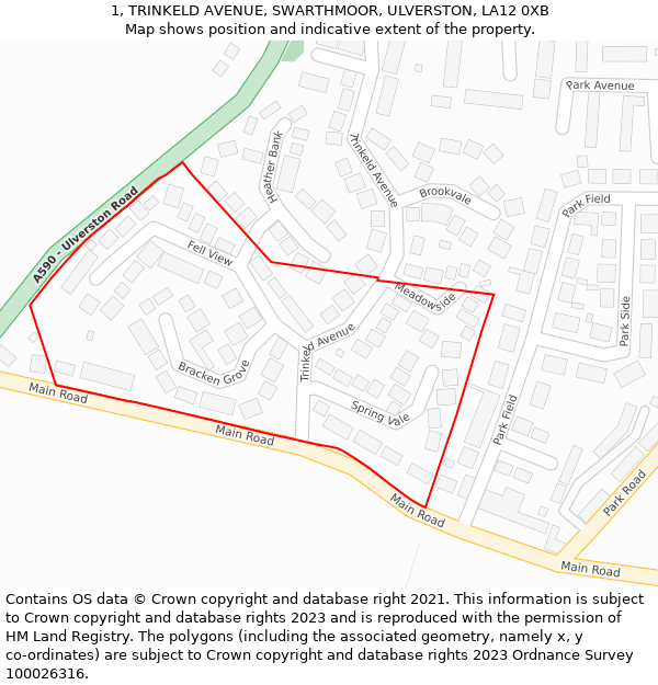 1, TRINKELD AVENUE, SWARTHMOOR, ULVERSTON, LA12 0XB: Location map and indicative extent of plot