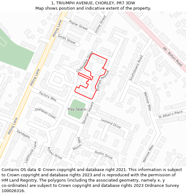 1, TRIUMPH AVENUE, CHORLEY, PR7 3DW: Location map and indicative extent of plot