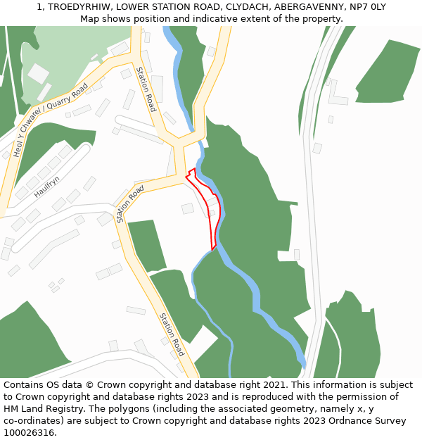 1, TROEDYRHIW, LOWER STATION ROAD, CLYDACH, ABERGAVENNY, NP7 0LY: Location map and indicative extent of plot