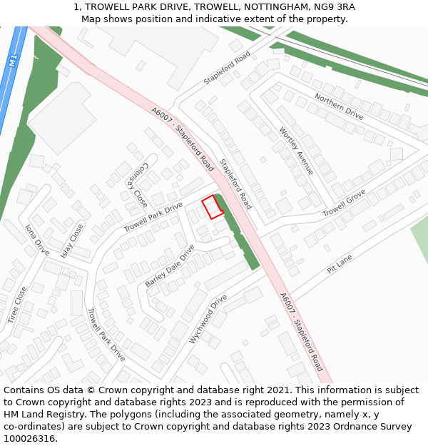 1, TROWELL PARK DRIVE, TROWELL, NOTTINGHAM, NG9 3RA: Location map and indicative extent of plot