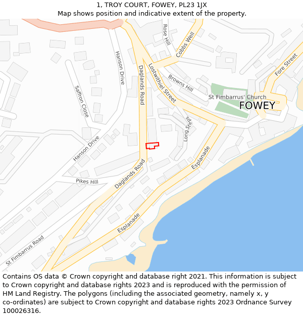 1, TROY COURT, FOWEY, PL23 1JX: Location map and indicative extent of plot