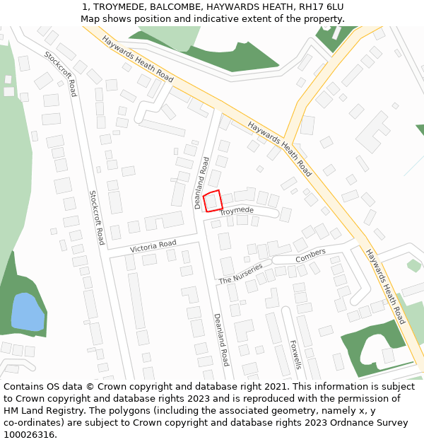 1, TROYMEDE, BALCOMBE, HAYWARDS HEATH, RH17 6LU: Location map and indicative extent of plot