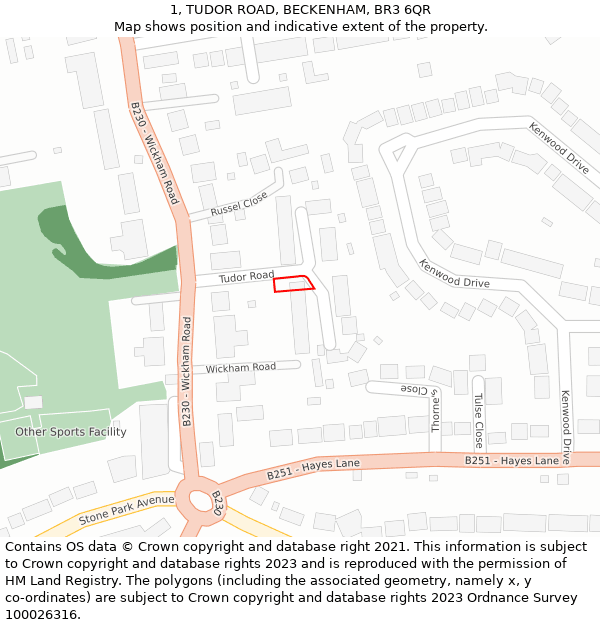 1, TUDOR ROAD, BECKENHAM, BR3 6QR: Location map and indicative extent of plot