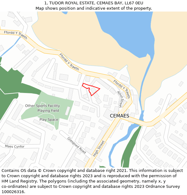 1, TUDOR ROYAL ESTATE, CEMAES BAY, LL67 0EU: Location map and indicative extent of plot