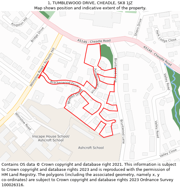 1, TUMBLEWOOD DRIVE, CHEADLE, SK8 1JZ: Location map and indicative extent of plot