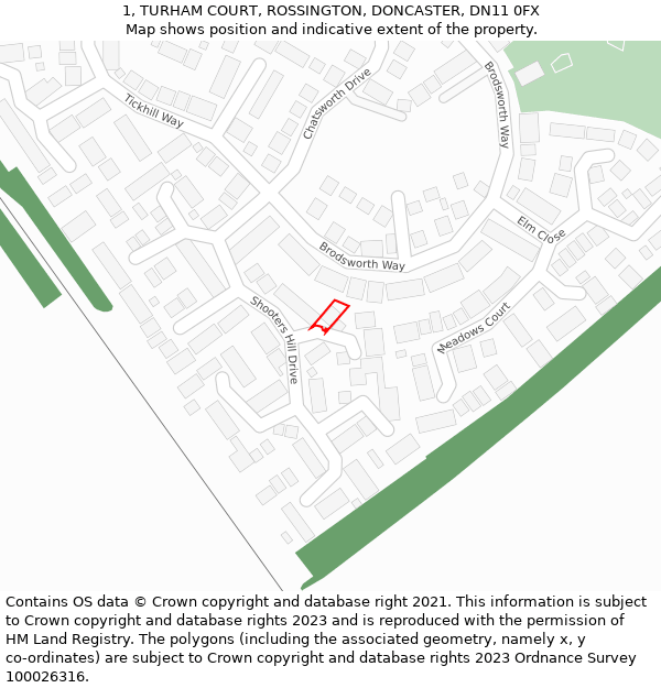 1, TURHAM COURT, ROSSINGTON, DONCASTER, DN11 0FX: Location map and indicative extent of plot