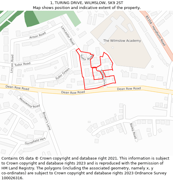 1, TURING DRIVE, WILMSLOW, SK9 2ST: Location map and indicative extent of plot