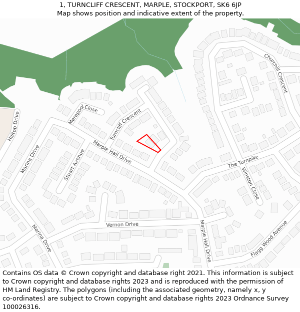 1, TURNCLIFF CRESCENT, MARPLE, STOCKPORT, SK6 6JP: Location map and indicative extent of plot