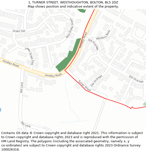 1, TURNER STREET, WESTHOUGHTON, BOLTON, BL5 2DZ: Location map and indicative extent of plot