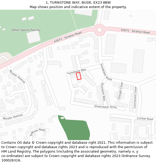 1, TURNSTONE WAY, BUDE, EX23 8BW: Location map and indicative extent of plot