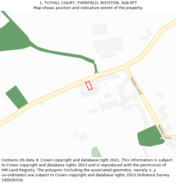 1, TUTHILL COURT, THERFIELD, ROYSTON, SG8 9TT: Location map and indicative extent of plot