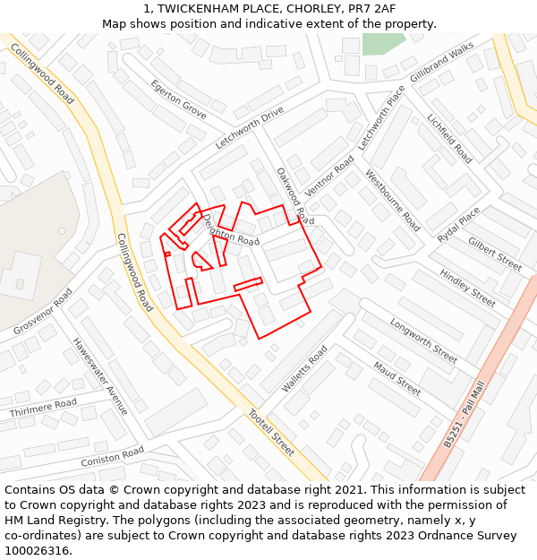 1, TWICKENHAM PLACE, CHORLEY, PR7 2AF: Location map and indicative extent of plot