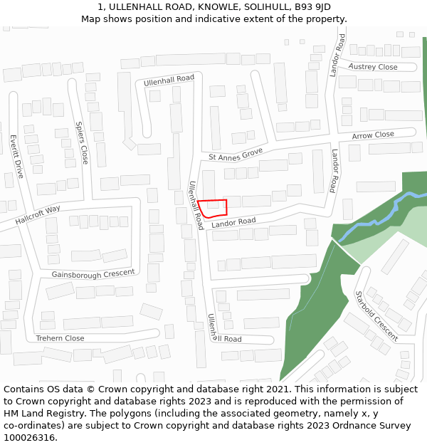 1, ULLENHALL ROAD, KNOWLE, SOLIHULL, B93 9JD: Location map and indicative extent of plot