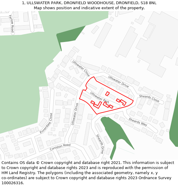 1, ULLSWATER PARK, DRONFIELD WOODHOUSE, DRONFIELD, S18 8NL: Location map and indicative extent of plot
