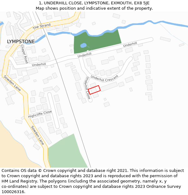 1, UNDERHILL CLOSE, LYMPSTONE, EXMOUTH, EX8 5JE: Location map and indicative extent of plot