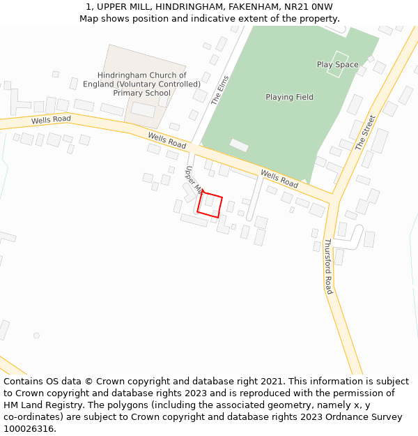 1, UPPER MILL, HINDRINGHAM, FAKENHAM, NR21 0NW: Location map and indicative extent of plot