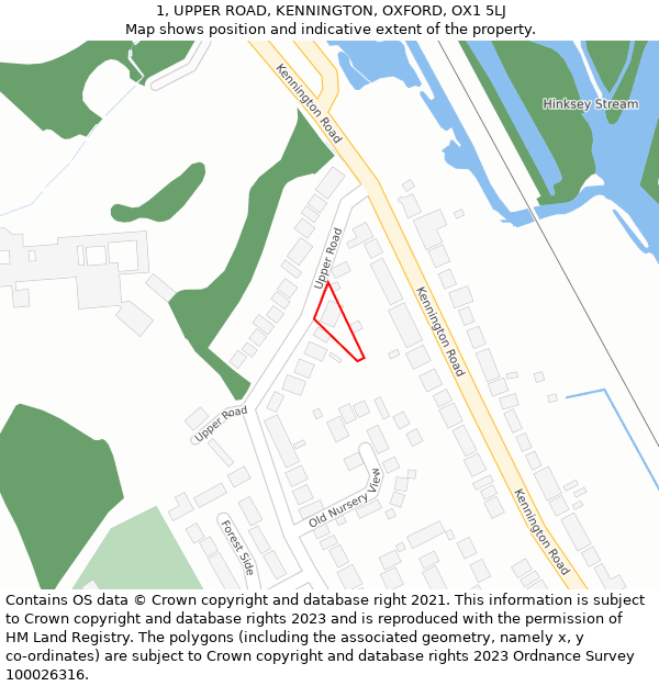 1, UPPER ROAD, KENNINGTON, OXFORD, OX1 5LJ: Location map and indicative extent of plot