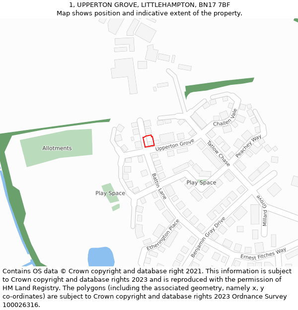 1, UPPERTON GROVE, LITTLEHAMPTON, BN17 7BF: Location map and indicative extent of plot