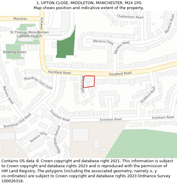 1, UPTON CLOSE, MIDDLETON, MANCHESTER, M24 1PG: Location map and indicative extent of plot