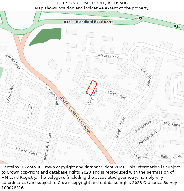 1, UPTON CLOSE, POOLE, BH16 5HG: Location map and indicative extent of plot