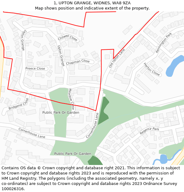 1, UPTON GRANGE, WIDNES, WA8 9ZA: Location map and indicative extent of plot