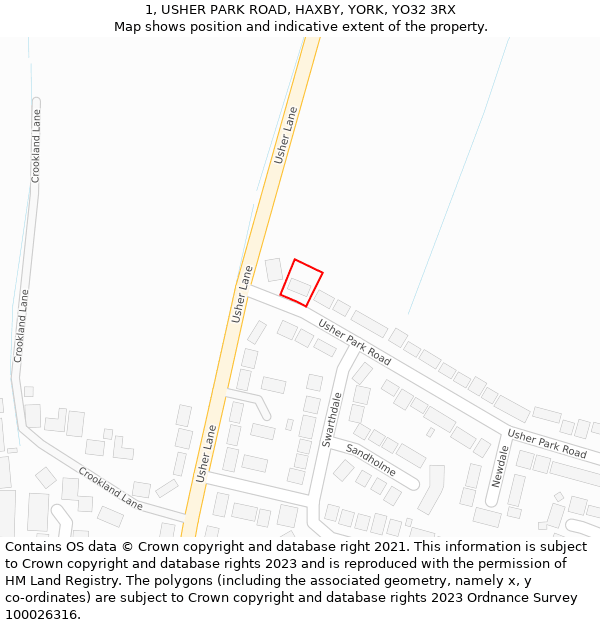 1, USHER PARK ROAD, HAXBY, YORK, YO32 3RX: Location map and indicative extent of plot