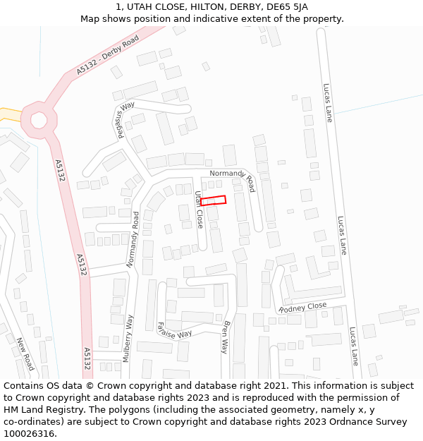 1, UTAH CLOSE, HILTON, DERBY, DE65 5JA: Location map and indicative extent of plot