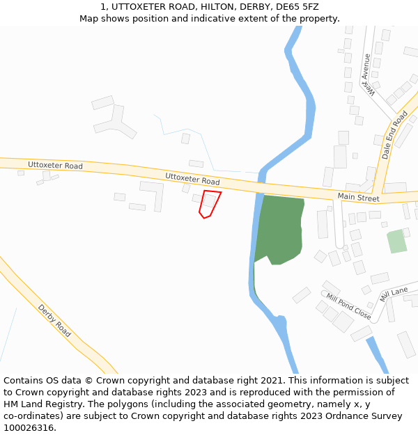 1, UTTOXETER ROAD, HILTON, DERBY, DE65 5FZ: Location map and indicative extent of plot