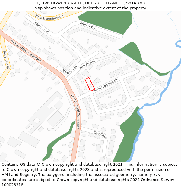 1, UWCHGWENDRAETH, DREFACH, LLANELLI, SA14 7AR: Location map and indicative extent of plot