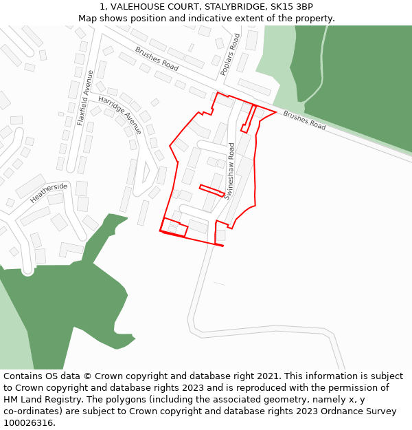 1, VALEHOUSE COURT, STALYBRIDGE, SK15 3BP: Location map and indicative extent of plot
