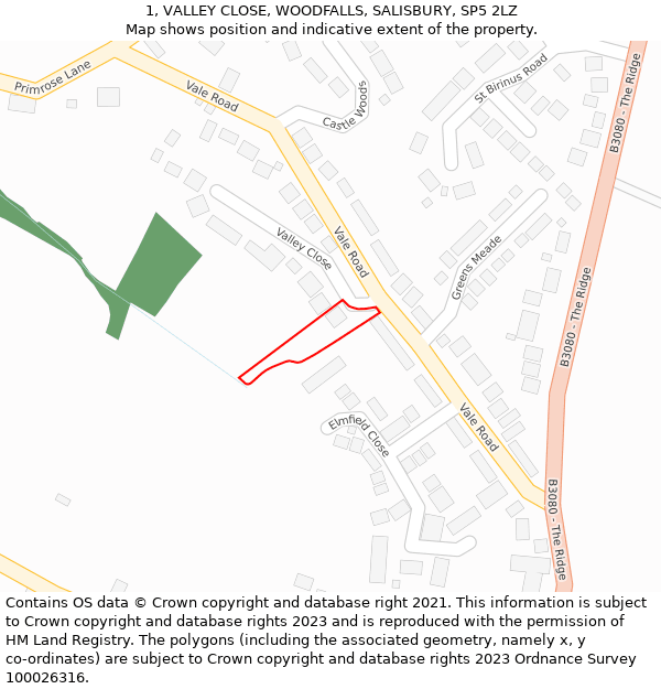 1, VALLEY CLOSE, WOODFALLS, SALISBURY, SP5 2LZ: Location map and indicative extent of plot