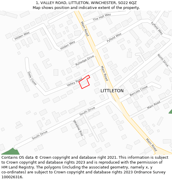 1, VALLEY ROAD, LITTLETON, WINCHESTER, SO22 6QZ: Location map and indicative extent of plot