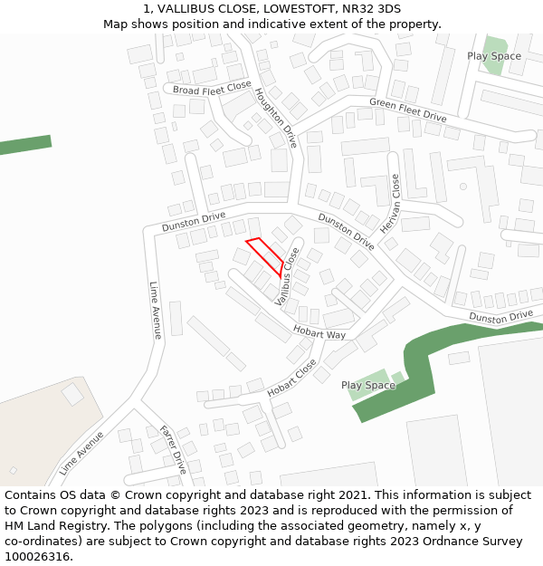 1, VALLIBUS CLOSE, LOWESTOFT, NR32 3DS: Location map and indicative extent of plot