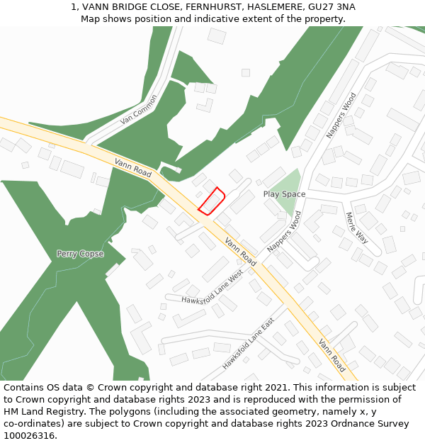 1, VANN BRIDGE CLOSE, FERNHURST, HASLEMERE, GU27 3NA: Location map and indicative extent of plot