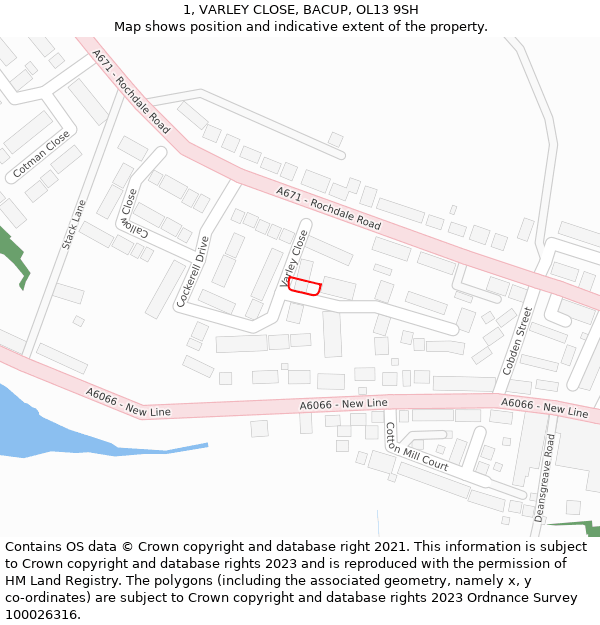 1, VARLEY CLOSE, BACUP, OL13 9SH: Location map and indicative extent of plot