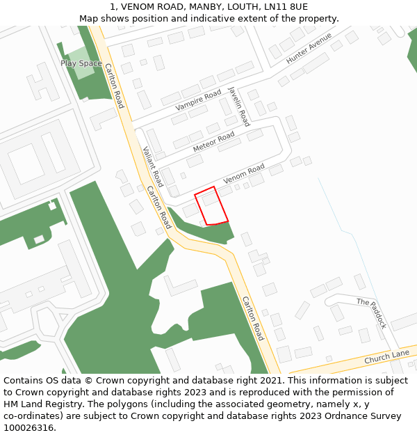 1, VENOM ROAD, MANBY, LOUTH, LN11 8UE: Location map and indicative extent of plot