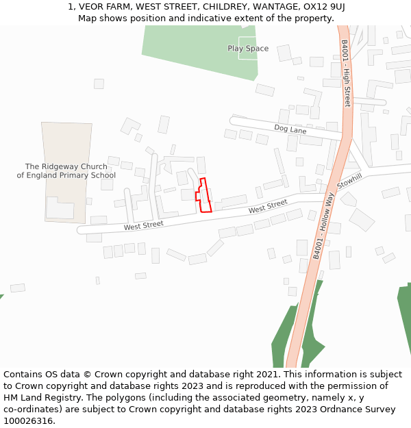 1, VEOR FARM, WEST STREET, CHILDREY, WANTAGE, OX12 9UJ: Location map and indicative extent of plot