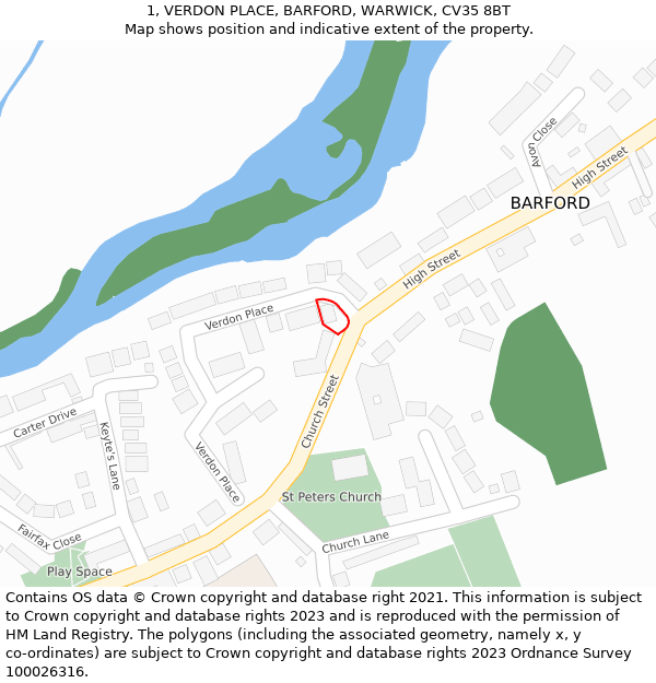 1, VERDON PLACE, BARFORD, WARWICK, CV35 8BT: Location map and indicative extent of plot