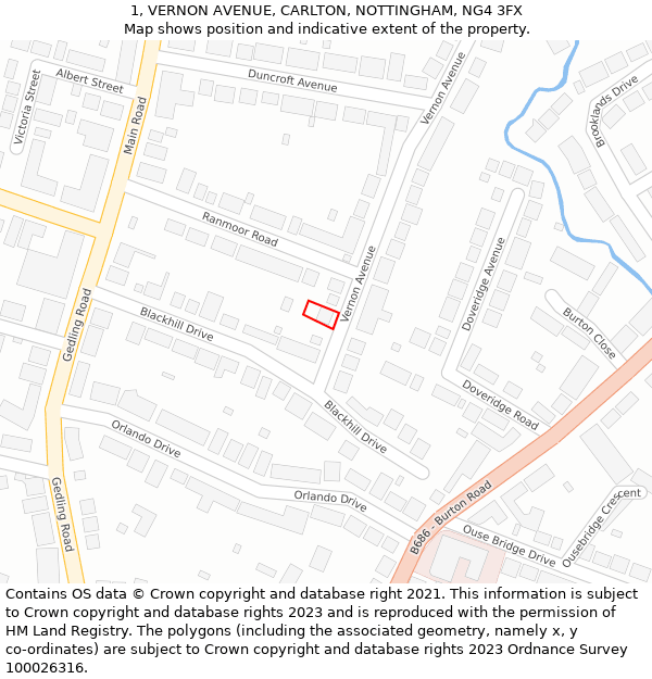 1, VERNON AVENUE, CARLTON, NOTTINGHAM, NG4 3FX: Location map and indicative extent of plot