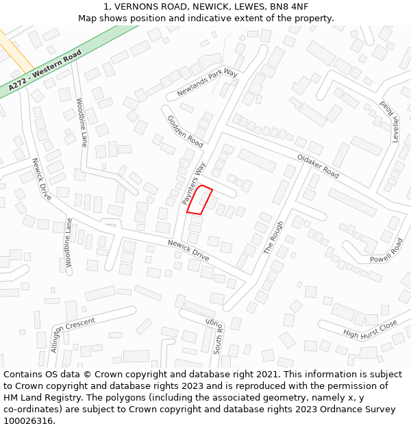 1, VERNONS ROAD, NEWICK, LEWES, BN8 4NF: Location map and indicative extent of plot