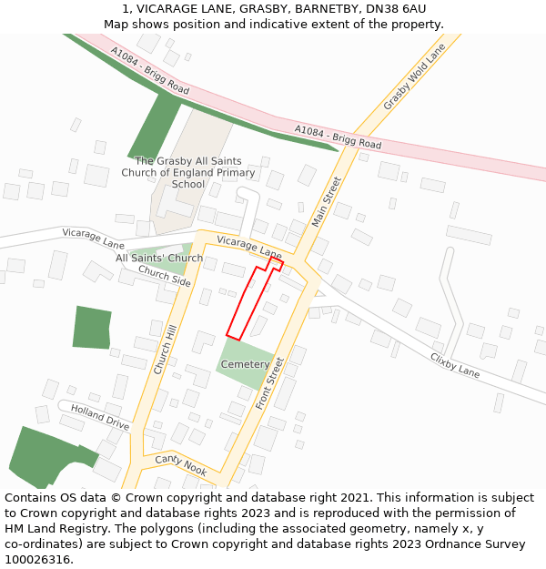 1, VICARAGE LANE, GRASBY, BARNETBY, DN38 6AU: Location map and indicative extent of plot