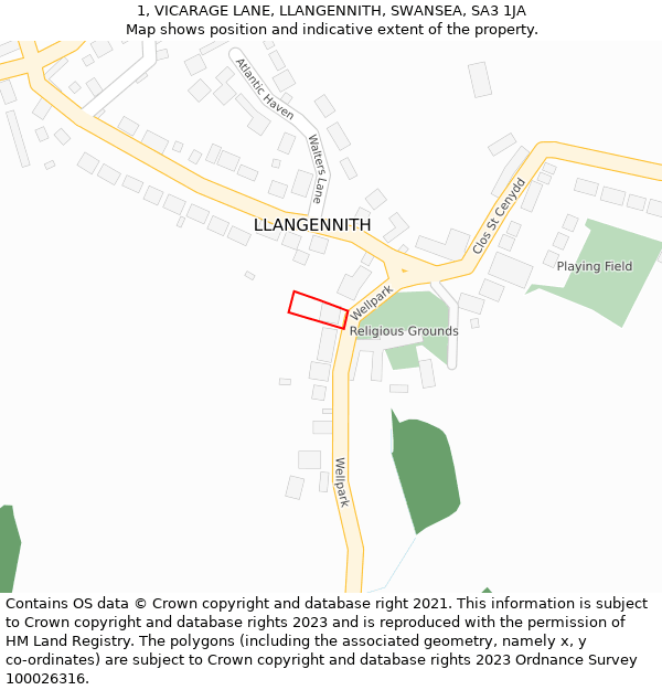 1, VICARAGE LANE, LLANGENNITH, SWANSEA, SA3 1JA: Location map and indicative extent of plot