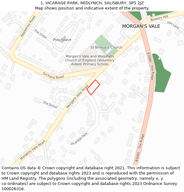 1, VICARAGE PARK, REDLYNCH, SALISBURY, SP5 2JZ: Location map and indicative extent of plot