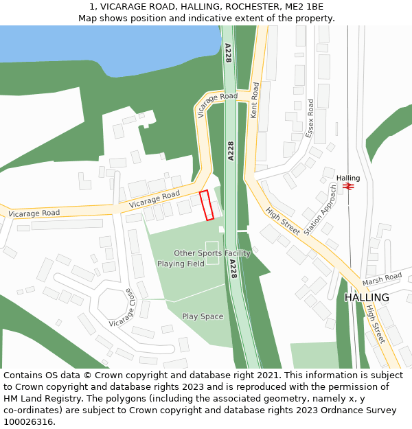 1, VICARAGE ROAD, HALLING, ROCHESTER, ME2 1BE: Location map and indicative extent of plot